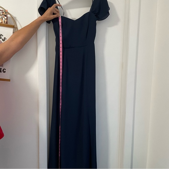 WAYF Rachel Off the Shoulder Gored Maxi Dress in Navy - Picture 9 of 10